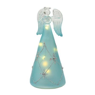 China Creative Blue Luminous Colorful Christmas Day Angel Glass Christmas Tree Christmas Handwork LED Light Desktop Decorative Ornaments for sale