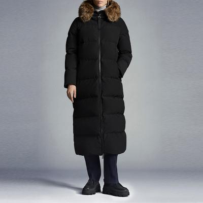 China Waterproof Heavy Winter 500 550 600 650 700 750 800 850 900 950 Fill Puffy Goose Duck Padded Bubble Women'S White Down Coat Long With Fur for sale