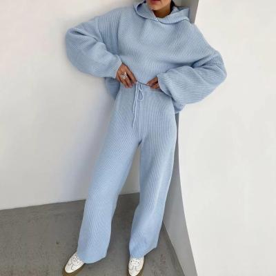 China Breathable Custom Knitted Jogging Knitwear Sport Suits Women Jogging Set 2 Piece Plain Sweatshirt And Sweatpants Set for sale