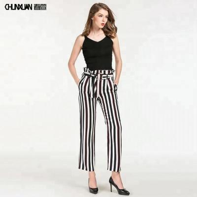 China Breathable High Quality Women Tencel Loose Pants With Stripe for sale