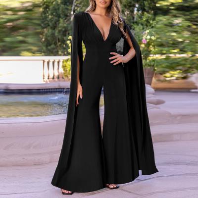 China Solid Color Overalls 2021 QUICK DRY Deep V-Neck Ladies Ladies Custom Made Female Fall Elegant One Piece Overalls for sale