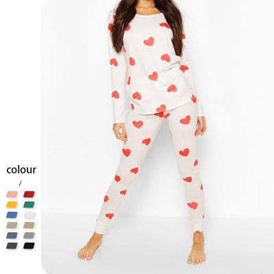 China Women's QUICK DRY Cotton Comfortable Sleep Wear Long Sleeve Jumpsuit Pajamas Cute Heart Print Sleepwear Sets For Women for sale