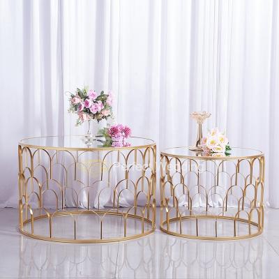 China Wholesale Modern Top Iron Metal Wedding Decoration Swing Cake Stand Gold Table Wedding Decroation Mirror for sale