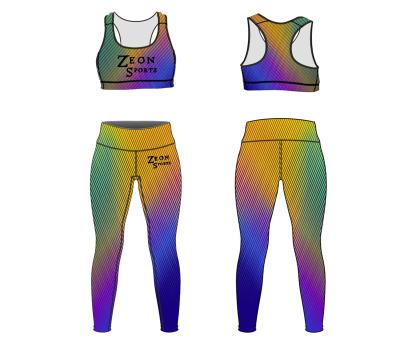 China Wholesale Antibacterial Customized Eco Friendly Gradient Color Rainbow Design UV Protection Yoga Gaiters Bras Set for sale