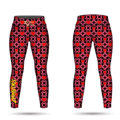 China Antibacterial Custom Red Hearts Design Antibacterial Moisture Fitness Yoga Gaiters Pants Wicking Tights For Women for sale