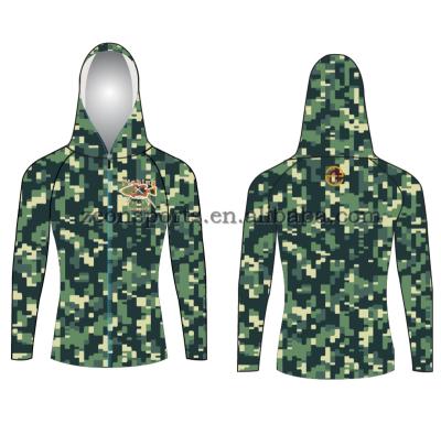 China Quick Dry Antibacterial Cool Camouflage Hooded Fishing Shirt With Full Zipper for sale