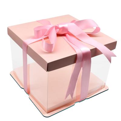 China NEW KCCB Cake Box Square Disposable Cake Box With Logo Food Grade Custom Cake Box Packaging Clear Festival Wedding Pet Decorative Clear for sale