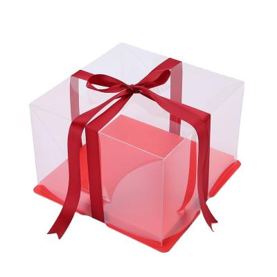 China Birthday Party Disposable Clear PET Wedding Cake Box Square Cake Favor Gift Packaging Boxes Tall Transparent PET Cake Box Custom for sale