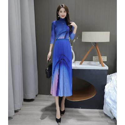 China 2023 Women's QUICK DRY Clothing Hot Selling Copy Pleated Long Sleeve T-shirt Women Two Piece Pleated Skirt Set Set By Miyake for sale