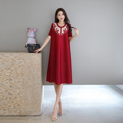 China New product 2023 viable plus line one size dress loose crewneck studded short sleeves ruffle dress lady dress for sale