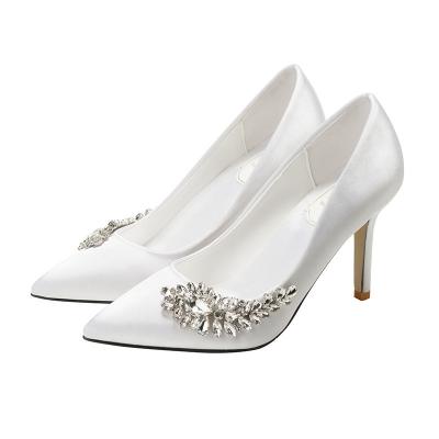 China Cushioning New 2022 Bridal Wedding Shoes White Burgundy High Heels Crystal Shoes Champagne Bridesmaid Wedding Women's Show It Shoes for sale