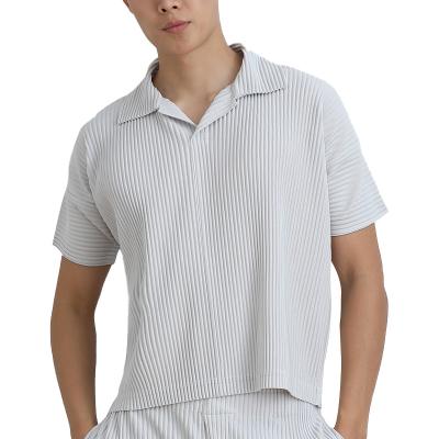 China Anti-Wrinkle Pullover Shirt Solid Color High Quality Casual Short Sleeve Pleated Polo Shirt for sale