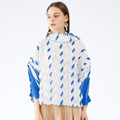 China 2021 Fast Delivery Anti-Static Best Quality Korean Edition Plaid New Pleated Heap Collar Hoodie Lady Loose Casual Long Sleeve Blouse for sale