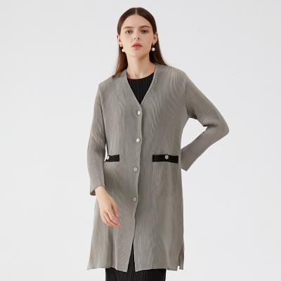 China TP Miyake Korean new fashion autumn all-match Anti-wrinkle outwear loose long pocket double drop trench coat for women for sale