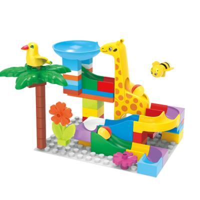 China Building Toy Toys 2021 Dinosaur Giraffe Crocodile Elephant Toy Bricks Running Ball Slideway Funnel Animal Toy Bricks for sale