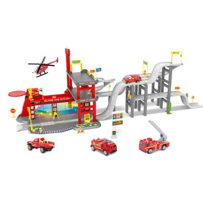 China Toy Amazon Hot Sale Diy Engineering Fire Rescue Parking Slot Toy Racing Car Play Toy For Kids for sale