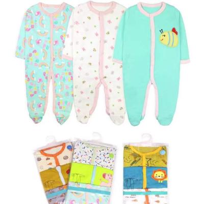 China Lovely Toddler Cotton Overalls Wholesale Newborn Cotton Footwrap Sleeve Baby Jumpsuit 3 Piece Long Pajamas for sale