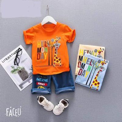 China Factory direct sales summer cotton baby short-sleeved breathable cartoon boy two-piece suit for sale