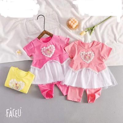 China Factory Wholesale Breathable Cotton Printing Soft Gauze Skirt Two Piece Girl Suit for sale