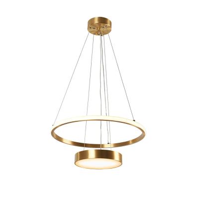 China Modern Vintage Copper Single Gold Dining Room Round Designer Circle Led Pendant Lights for sale