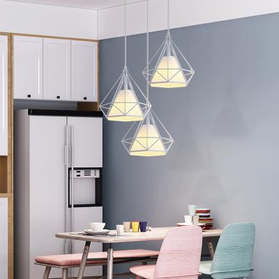 China Hot Sale E27 3 Light Bulb Restaurant Bar Indoor Iron Fabric Shade Hanging Pendant Light Adjustable Length for sale