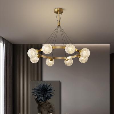 China Length Adjustable Classic Styles Restaurant Indoor Luxury Ring Pendant Light Modern Gold Hanging Glass Chandelier for sale