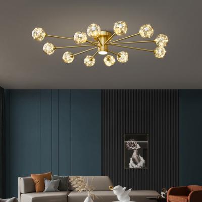 China Modern indoor living room bed room ceiling light glass brass modern home lamp led ceiling luxury chandelier for sale