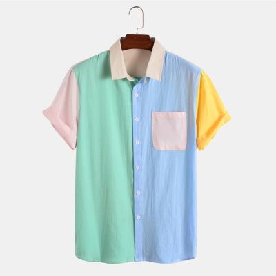 China 2022 Hot Selling Casual Anti-Wrinkle Pocket Sleeve Shirt Color Short Block Splicing For Men's Shirt OEM ODM for sale