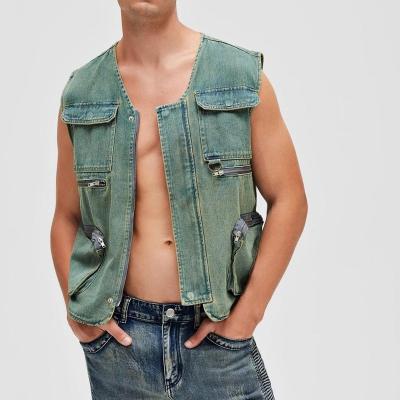 China SKYKINGDOM Anti-Wrinkle Customized Service Denim Vest Pockets Denim Vest Man Vintage Sleeveless Denim Vest Jacket for sale