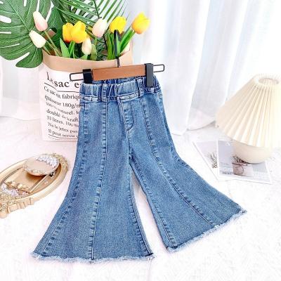 China New arrival breathable high waist blue longchan gz SKYKINGDOM brim rocket leg kids raw jeans for girls for sale