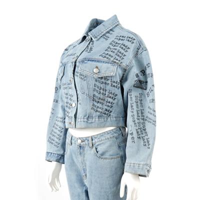 China SKYKINGDOM viable gz longchan lady cropped lattice jackets letter print denim jacket longsleeve women denim jackets for sale