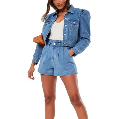 China wholesale longchan breathable denim jackets SKYKINGDOM classic colorways cropped denim jacket women blue jeans denim jacket for sale