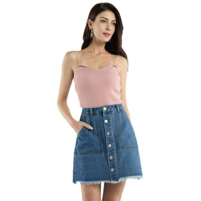 China SKYKINGDOM denim skirts spring denim skirt women viable casual denim skirt slim fringe lattice skirt for sale