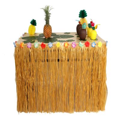 China Waterproof Hawaiian Yellow Luau Grass Table Skirt for Hawaiian Luau Birthday Party Decorations for sale