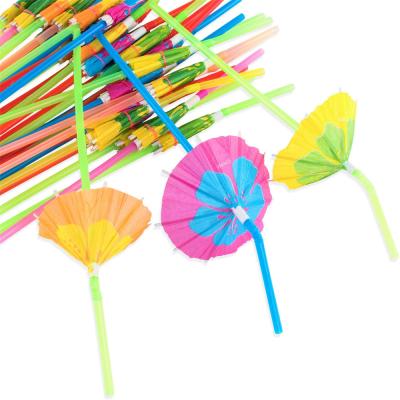 China Hawaiian Festival Decoration Pick Beverage Umbrella Cocktail Parasol Straws For Luau Party Tiki Party Decorations for sale