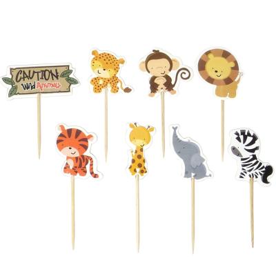 China Wild Animal Cupcake Topper Happy Birthday Kids Birthday Party Cake Decoration Picks For Safari Jungle Theme Party Decoration for sale