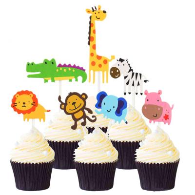 China Kids Birthday Party Cake Decoration Jungle Safari Cupcake Toppers Picks Baby Shower for Animal Zoo Theme Party Decorations for sale