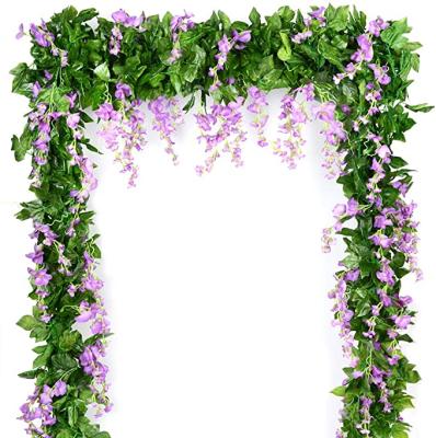 China Hot Sale 7.2ft Amazon Silk Flower Transitional Artificial Wisteria Vine Hanging Garland For Wedding Garland Arches Home Party Decor for sale