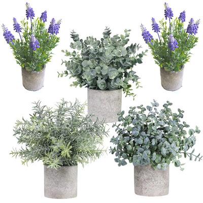 China Art Decor Wholesale Fake Plants Artificial Plastic Mini Potted Eucalyptus Plants for Home Office Room Decoration for sale