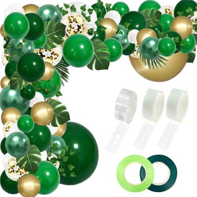 China Party Decoration 134pcs Jungle Party Balloon Arch Green Balloon with Artificial Tropical Palm Leaves for Jungle Party for sale