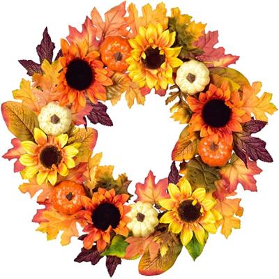 China 20 Inch Colorful Fall Garland Fall Festival Decoration with Pumpkin and Sunflowers Harvest Garland for Halloween Thanksgiving Decoration for sale