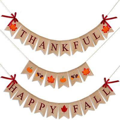 China Thankful Festival Decoration Happy Fall Burlap Banner for Harvest Thanksgiving Fall Decorations for sale