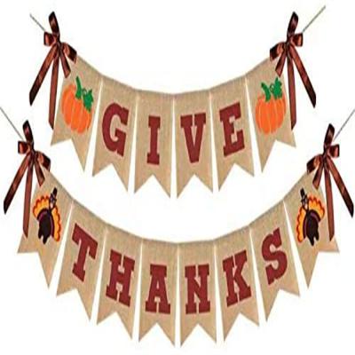 China Festival Decoration Thanks Burlap Happy Autumn Thanks Giving Banner Thanksgiving Party Decorations for sale