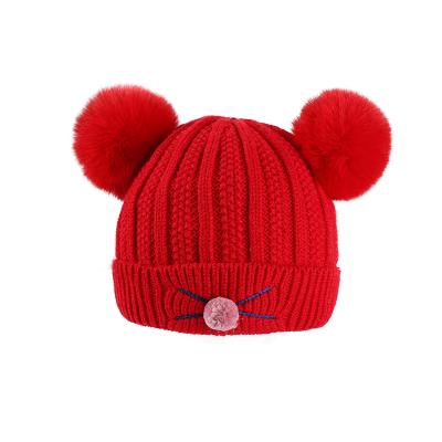 China COMMON Wholesale Cute Winter Child Kids Fashion Knitted Warm Beanie Hat With Pompom for sale