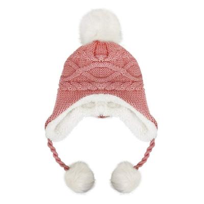 China COMMON Winter Toddler Kids Warm Knitted Wool Striped Earmuffs Hats With Pompoms Boys Girls Infants for sale