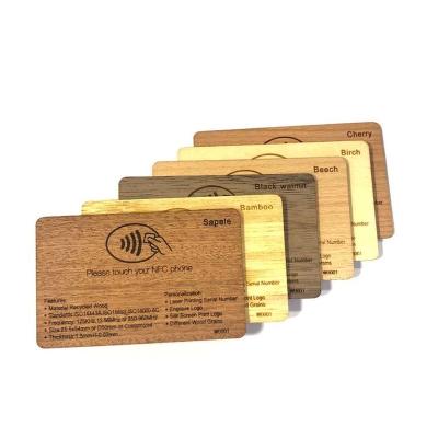 China Rfid ISO14443A Smart Tag213/216 Nfc Hotel Business Cards Wooden Bamboo Business Card Key Card Waterproof/Waterproof Nfc Programmable Wooden Business for sale