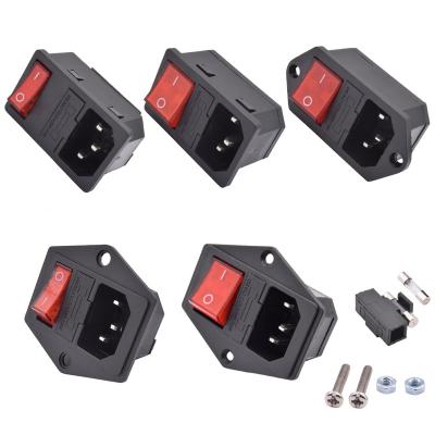 China Industrial IEC320 3 Pin C13 C14 Rewireable Electrical Panel Mount Rocker Switch IEC AC Power Inlet Plug Socket Connector Joint Fuse Holder for sale