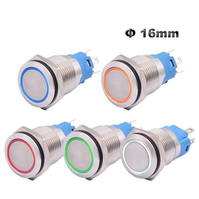 China Latching/Momentary 16mm Electrical Pushbutton Switch Waterproof On Off Momentary Latching Industrial Metal Push Button Switches 3A Red Green LED for sale