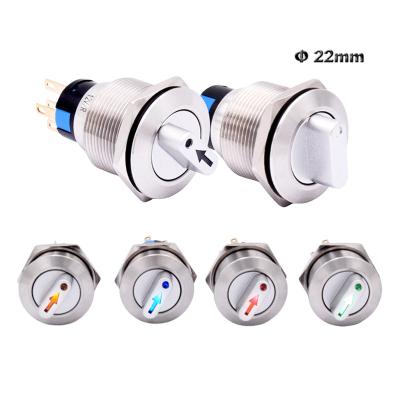 China Latching 22mm LED Light Metal Rotary Selector Switch ON OFF 1NO 1NC 2NO 2NC 2 3 Position Stainless Steel Latch Knob Push Button Switch for sale