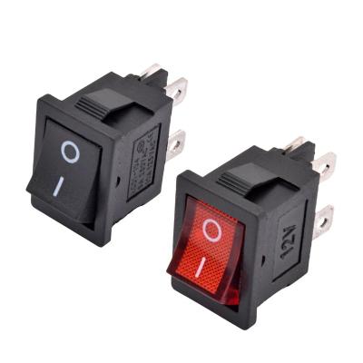 China Metal+Plastic 12V KCD1 LED Light Red Black 2 Position Metal Terminal Electric Rocker Switch On Off DPST AC 250V 6A 125V 10A KCD1-104 for sale